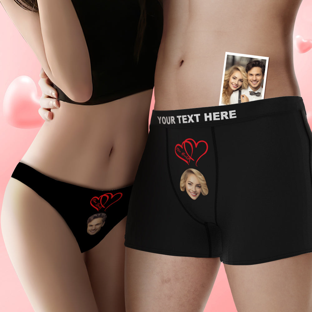 Custom Face Couple Underwear Two Hearts One Love Personalized