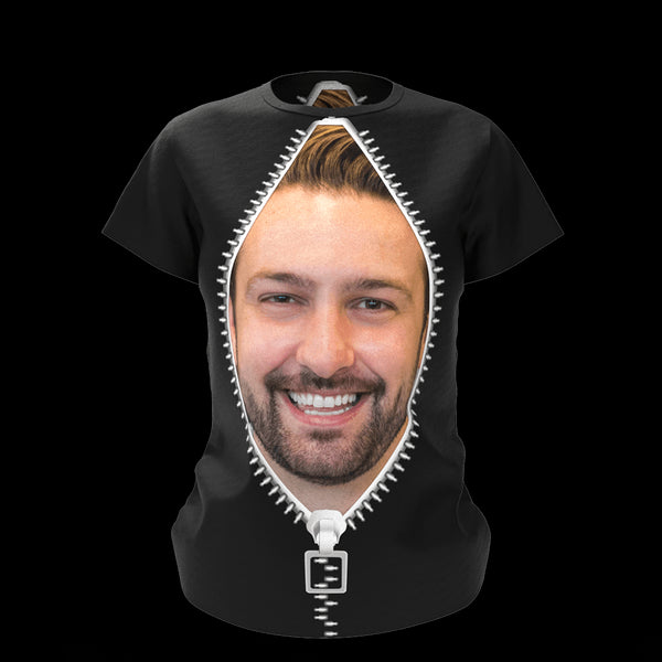 Custom Girlfriend Face Tee Black Zipper Men's All Over Print T-shirt Your Face  on A Shirts for Him